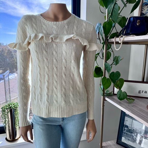 Polo Ralph Lauren, Ruffled Italian Wool & Cashmere Blend Cable Knit Sweater, M - Picture 1 of 10